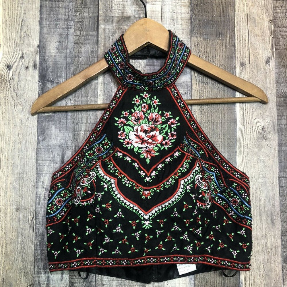 Sherri Hill Black Embroidered Crop Top Prom